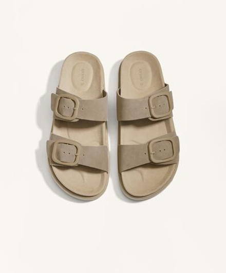 OYSHO Замшевые сандалии на платформе с пряжкой, песочный