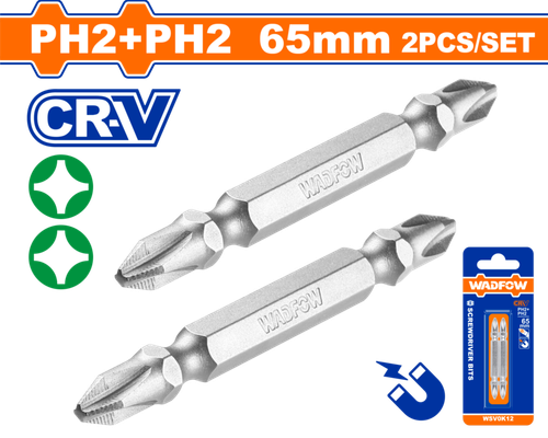Бита 2 шт PH2+PH2x65 мм (150/300) WADFOW WSV0K12
