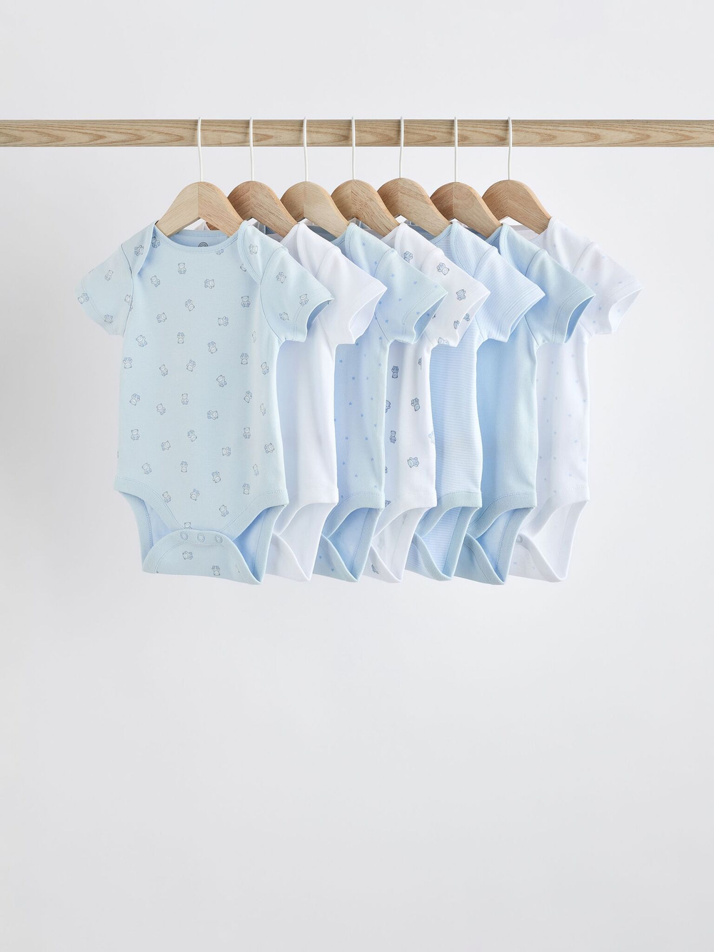 Боди с коротким рукавом для малышей Next K79-655, 7 шт., Белый, Голубой