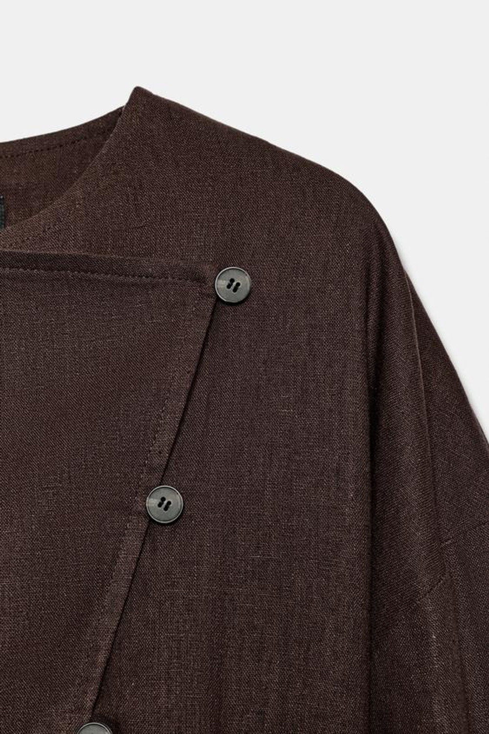 ZARA ДВУБОРТНАЯ КУРТКА ИЗ ЛЬНА, ШОКОЛАДНО-КОРИЧНЕВЫЙ