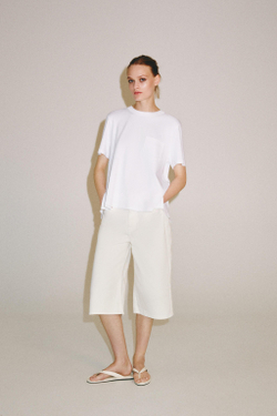 ZARA ФУТБОЛКА INTERLOCK С КАРМАНОМ, БЕЛЫЙ