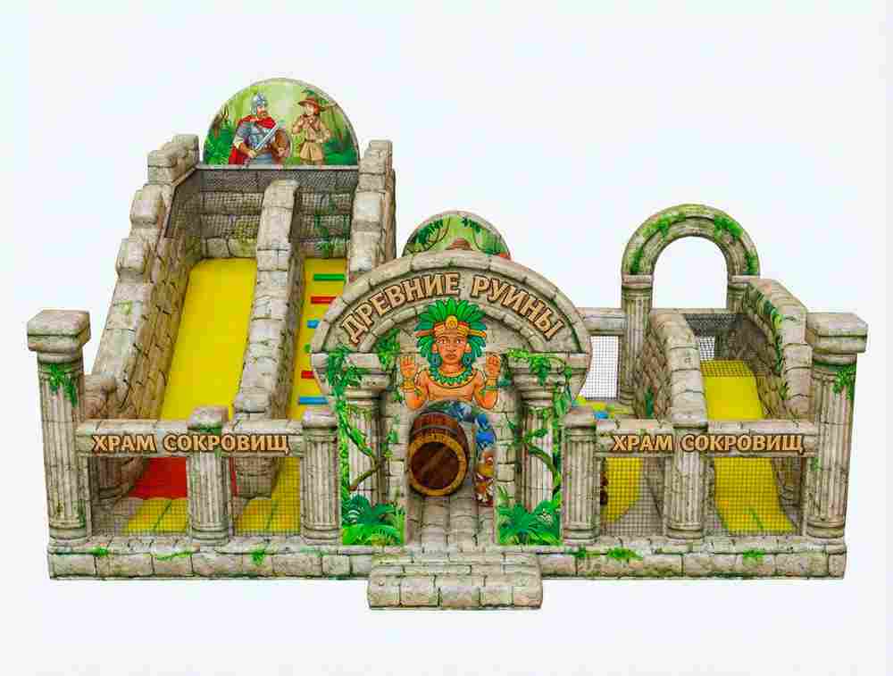 Коммерческий надувной батут «Храм сокровищ», 11×8,7×6 м, с двумя горками
