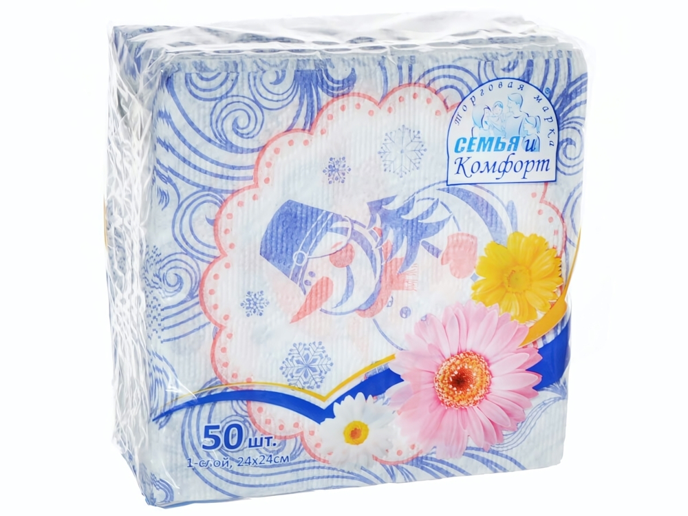 Салфетки 24*24см 50 листов 1-слойные "Снеговик"