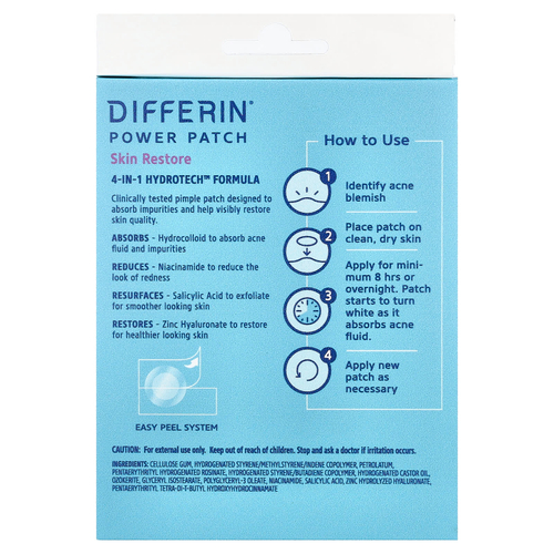 Differin, Power Patch, восстановление кожи, 23 очищающих патча