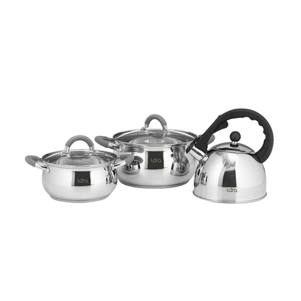 Набор посуды Lara Bell, 5 предметов (кастрюли 2,7, 4,7 л, крышки + чайник 2,5 л)