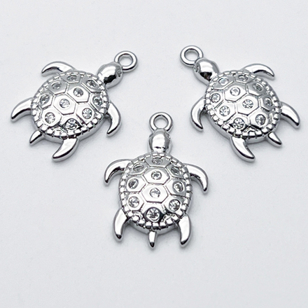 Подвеска Черепаха, цвет серебро (родий), фианиты, размер 18*13 мм, цена за 1 шт