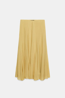 ZARA ДЛИННАЯ СТРУЯЩАЯСЯ ЮБКА, ГОРЧИЧНЫЙ