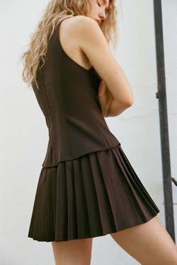 ZARA КОРОТКОЕ ПЛАТЬЕ TABAS С ГАЛСТУКОМ, КОРИЧНЕВЫЙ