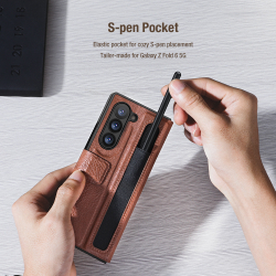 Кожаный чехол от Nillkin для Samsung Galaxy Z Fold 6 5G, серия Aoge Leather Case с эластичным карманом для хранения S-pen