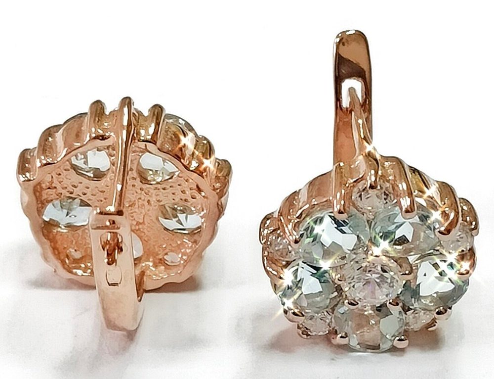 Серьги ювелирные из серебра 925 пробы с позолотой,вставка топаз натуральный,фианиты