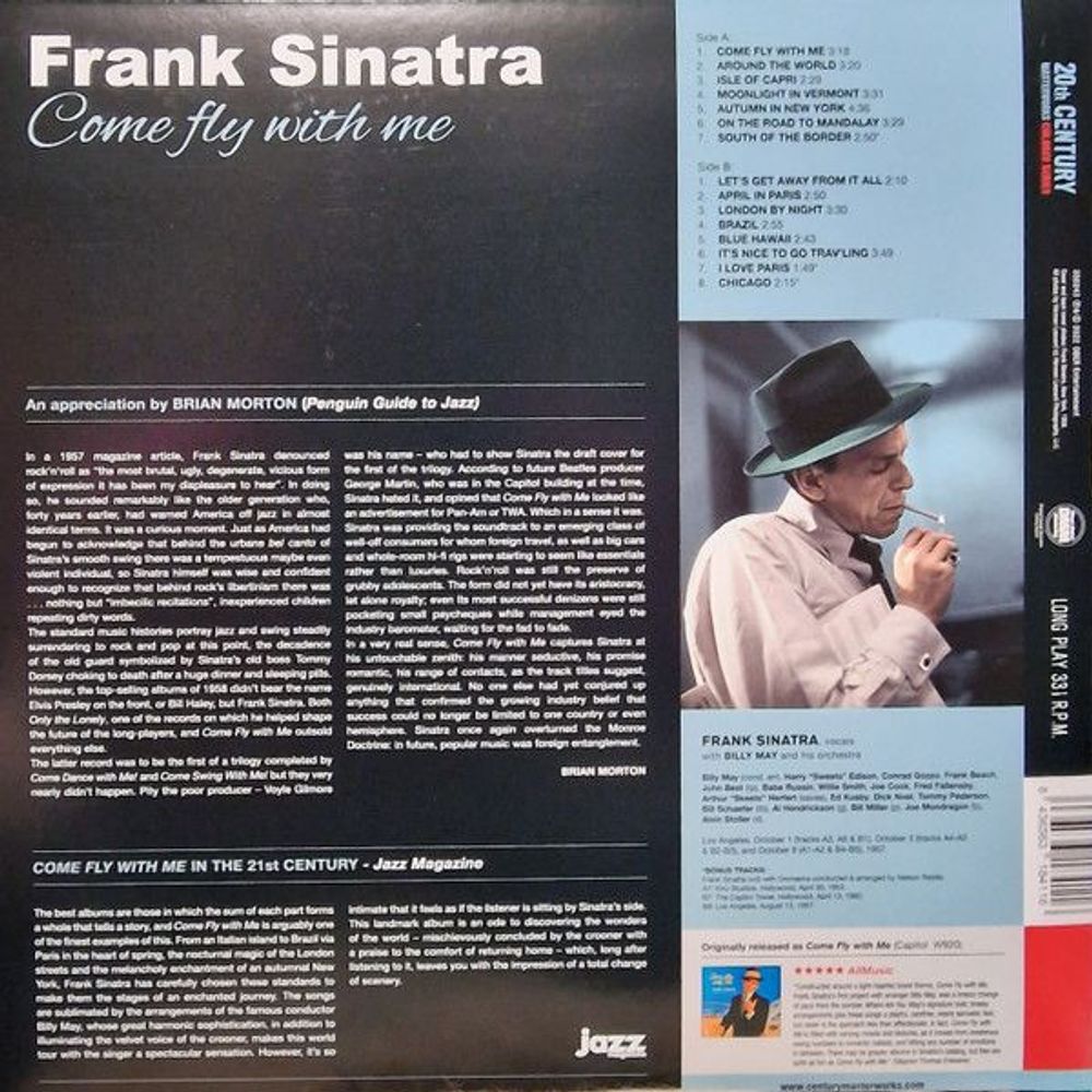Frank Sinatra Come Fly With Me (Limited Edition, Blue Vinyl) LP Синатра. Новая запечатанная виниловая пластинка