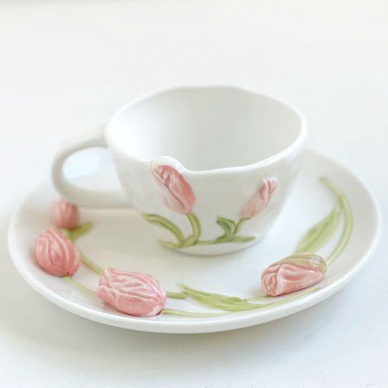 Чайная пара керамическая "Тюльпаны", 310 мл