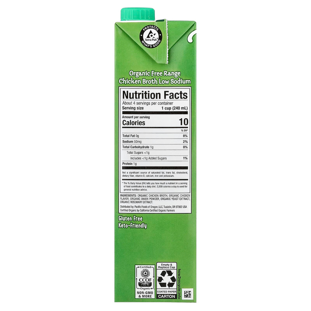 Pacific Foods, органический куриный бульон из курицы, с низким содержанием натрия, 907 г (32 жидк. унции)