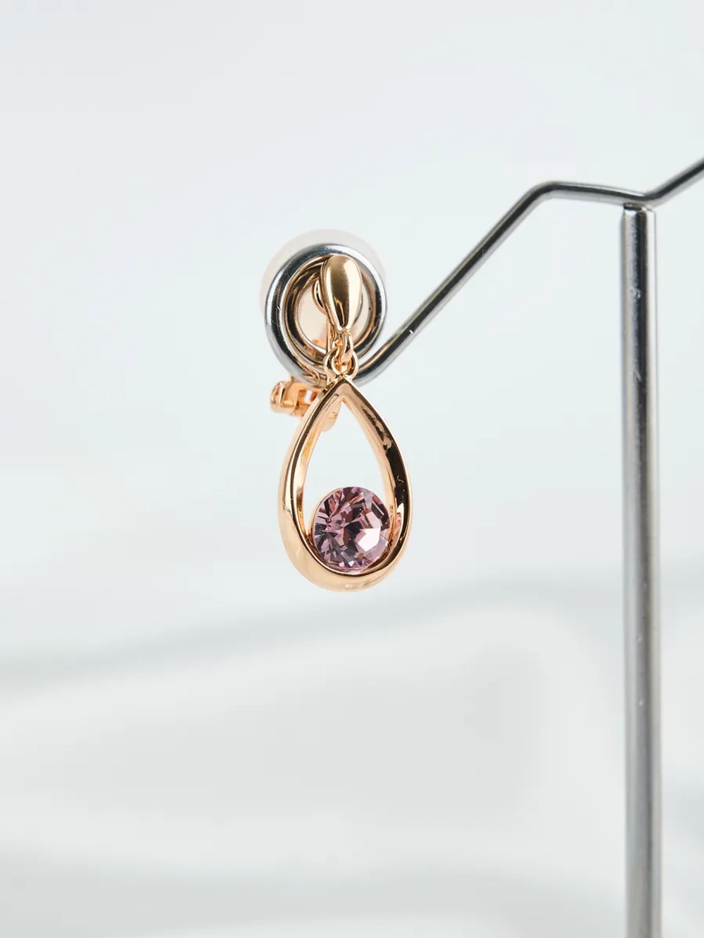 Клипсы-капли Белла с розовыми кристаллами Swarovski