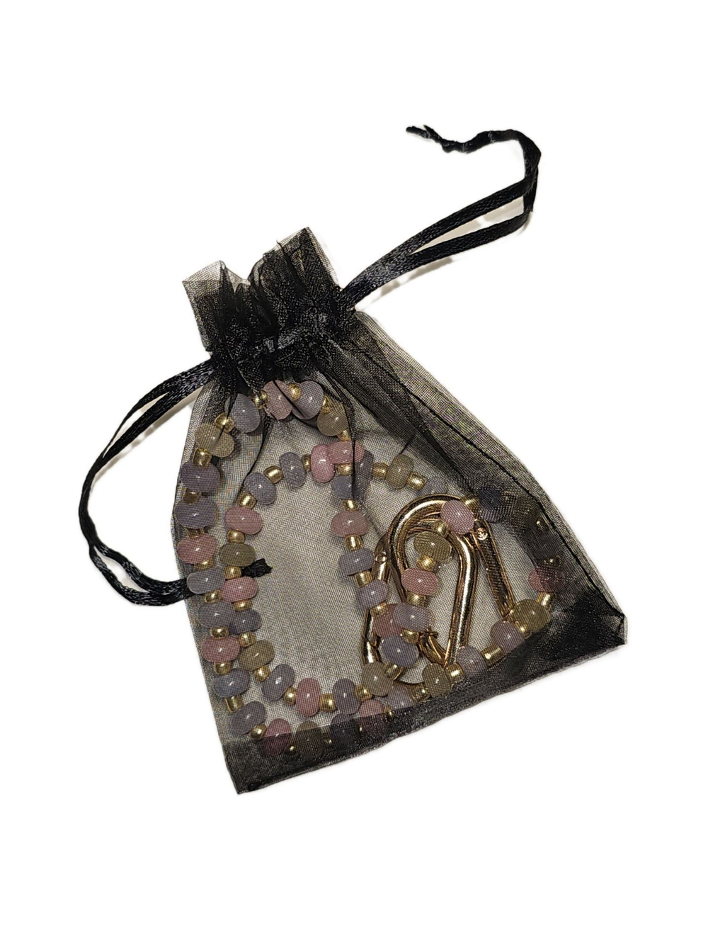 Обвес на сумку на двух карабинах, подвеска, авторская ручная работа с натуральными камнями "Берилловый"