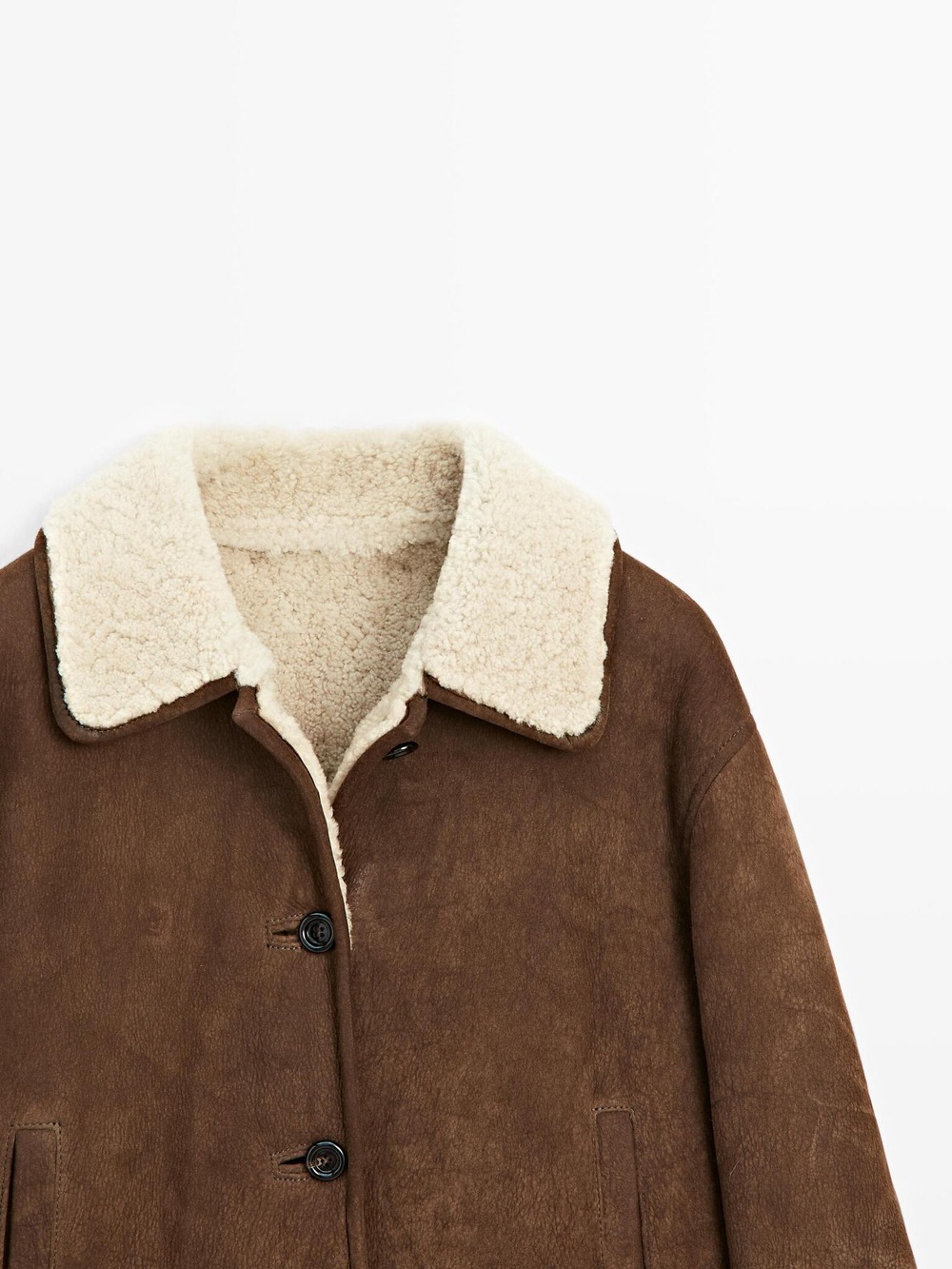 Massimo Dutti Короткая кожаная куртка с отделкой из овчины, цвет верблюжьей шерсти