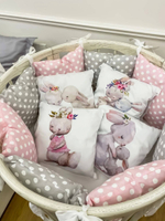 Комплект в кроватку 18 предметов "Семейные кролики", серый сатин