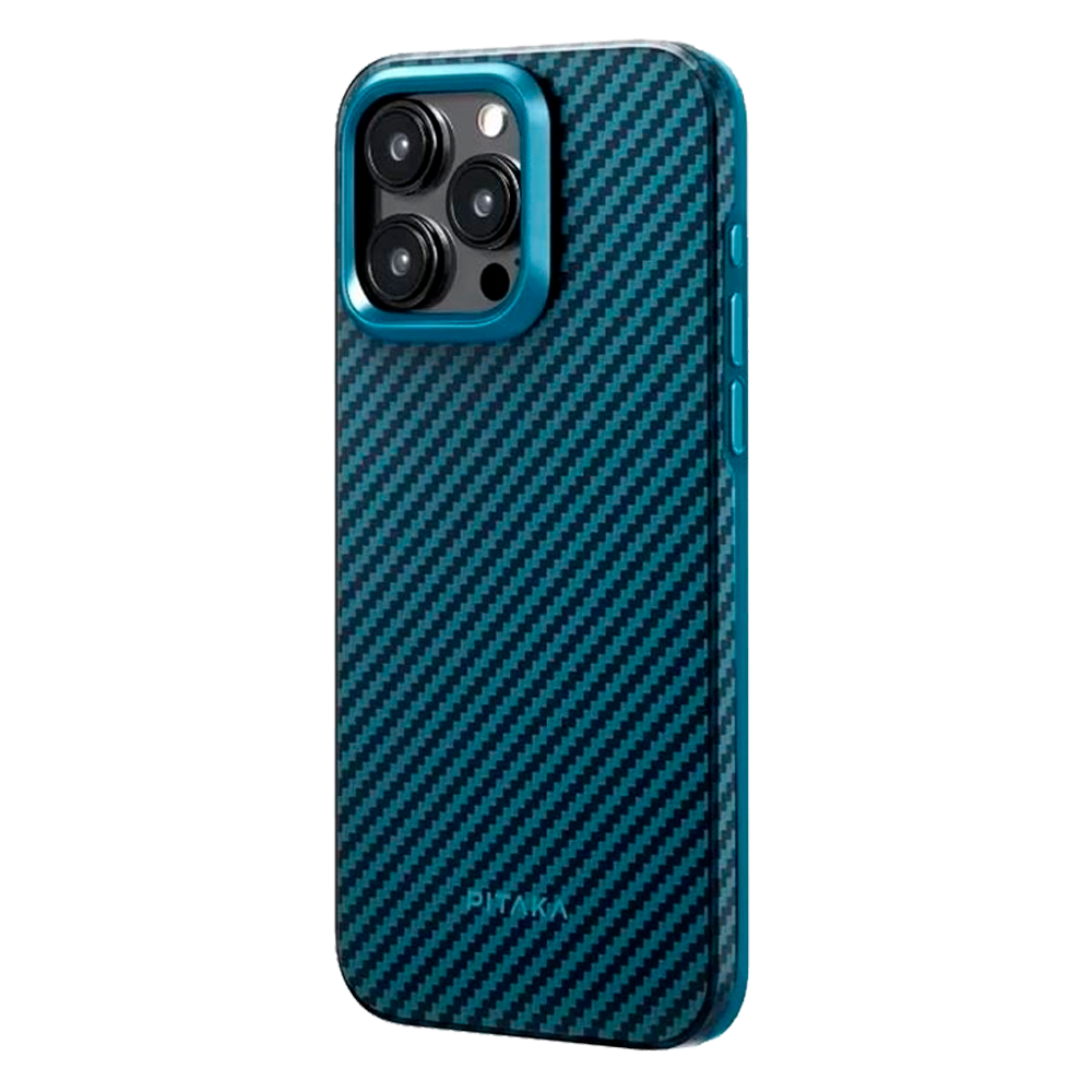 Чехол из арамидного волокна с поддержкой MagSafe PITAKA MagEZ Case Pro 4 1500D для iPhone 15 Pro, Black / Blue Twill (Cаржевое переплетение)