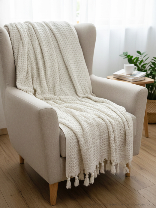Плед-покрывало из хлопка Mia Waffle, цвет Кремовый