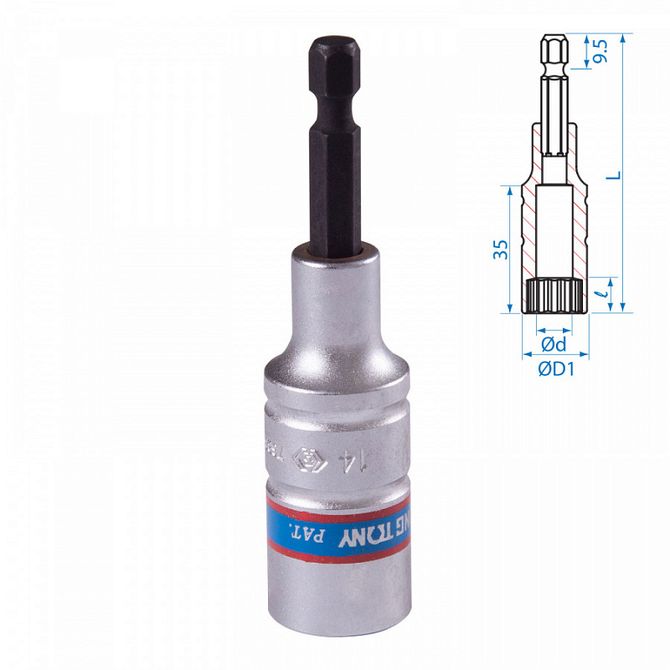 KING TONY (76B814M) Головка для шуруповерта двенадцатигранная 1/4", 14 мм, L = 80 мм