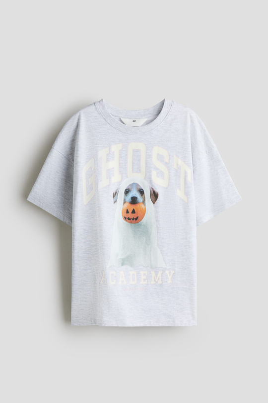 H&M Футболка свободного кроя из хлопка с принтом, серый