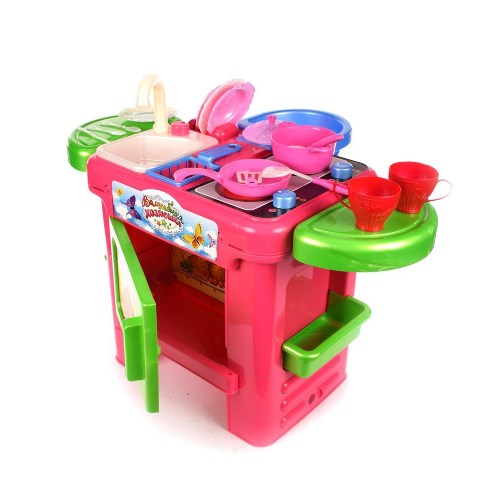 Волшебная Хозяюшка: кухонный набор №3 (кухня+набор посудки+сиденье для куклы) (Нордпласт)