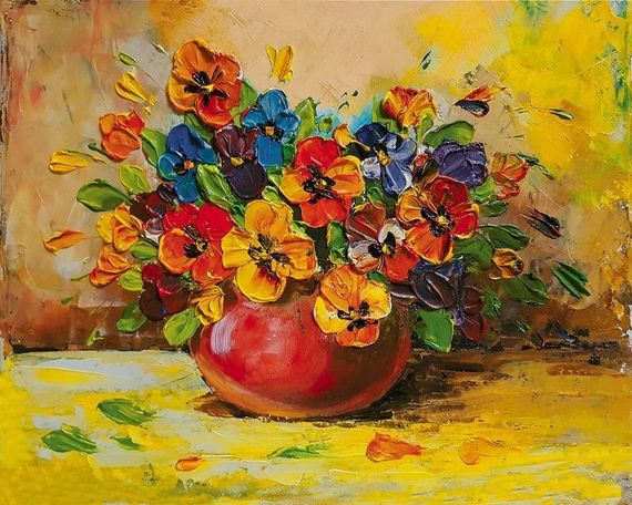 737202 Рельефная живопись Анютины глазки