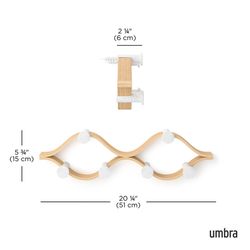 Вешалка настенная Montage, 6 крючков, натуральное дерево/белая