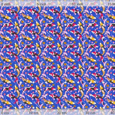 стилизованные рыбки кои, синий фон, япония, сад с лотосами by E.KK8 1200 DPI