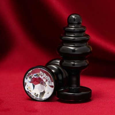 Черная анальная пробка Пчёлка с прозрачным кристаллом (Цвет: черный)