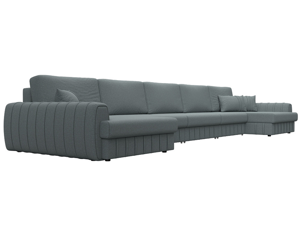 Диван П-образный Лига-057 НПБ МегаЛонг, Амур 07 серый, Рогожка, 129352