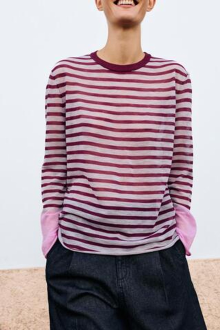 ZARA СВИТЕР В ПОЛОСКУ, БОРДОВЫЙ