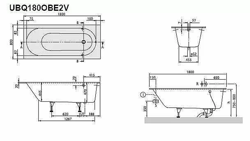 Ванна Villeroy&Boch Oberon UBQ180OBE2V-01 180x80