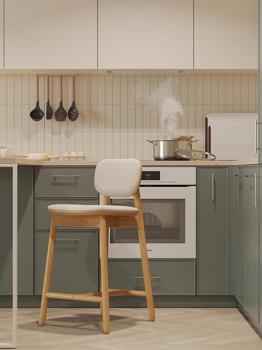 Стул полубарный Saga, рогожка, бежевый