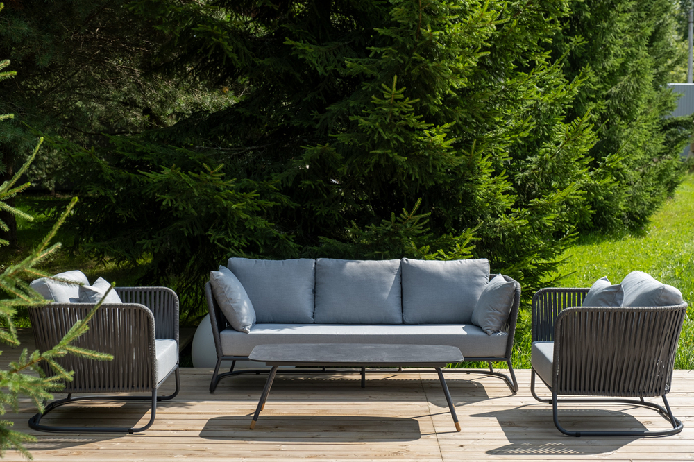 "Багамы" лаунж-зона 5-местная плетеная из роупа (веревки), каркас алюминиевый темно-серый, роуп серый