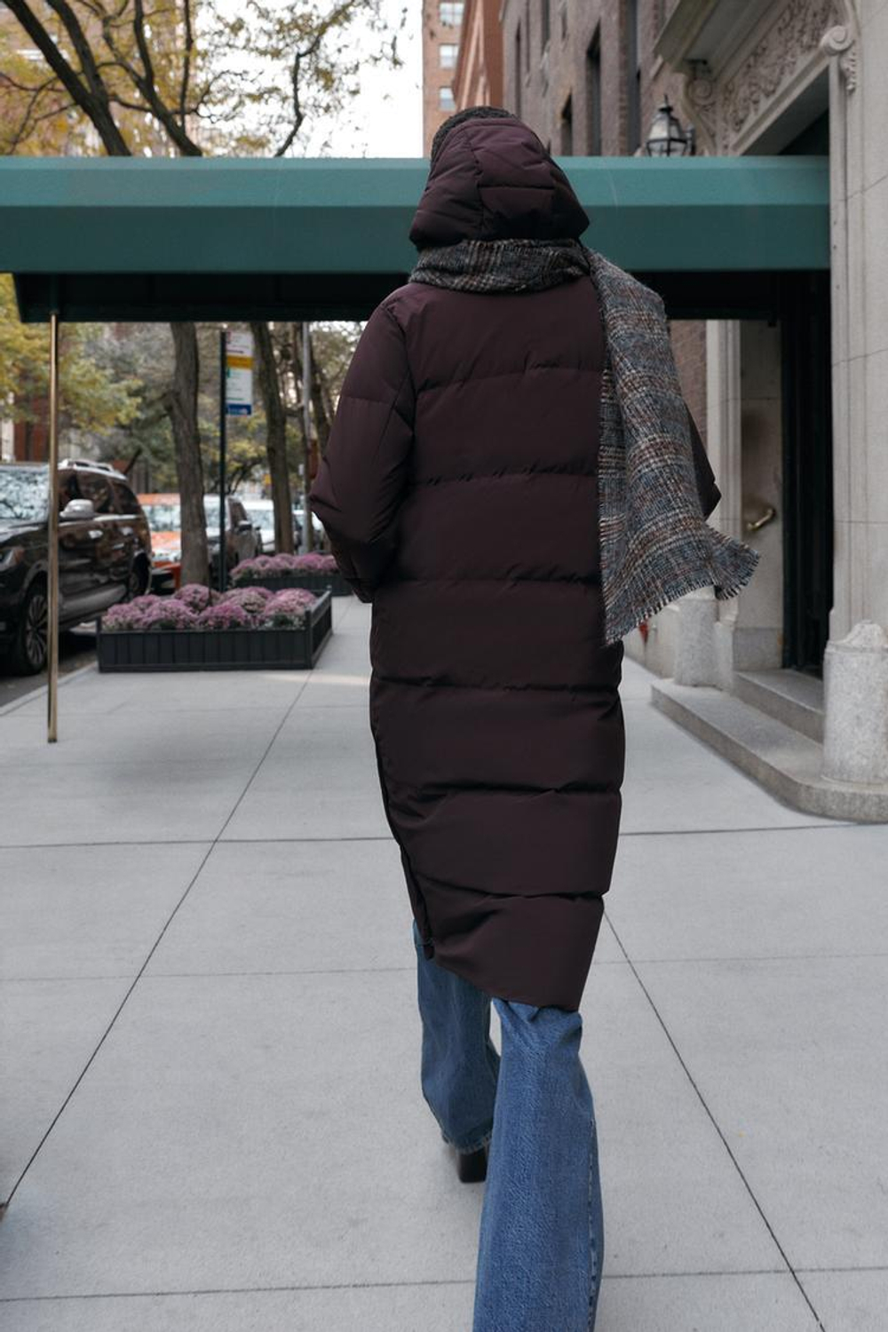 ZARA ДЛИННЫЙ ПУХОВИК С КАПЮШОНОМ WATER REPELLENT WINDPROOF, БУРГУНДИ