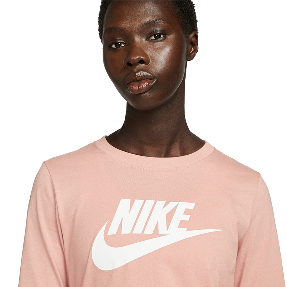 Женская теннисная футболка (dł. Рукава) Nike Swoosh Essential LS Icon Ft - rose whisper/white