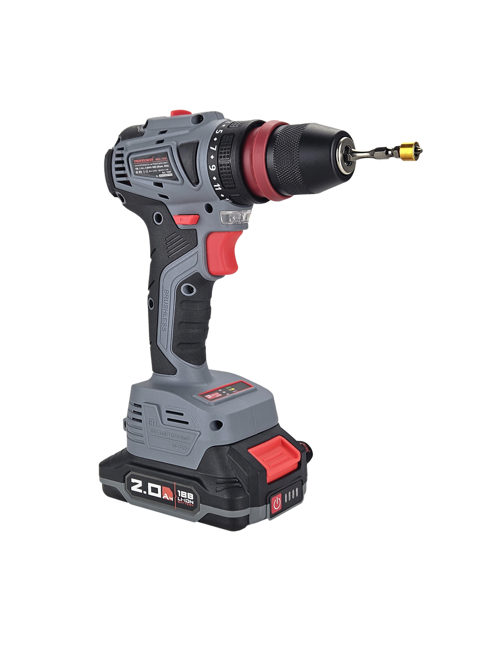 Аккумуляторный бесщеточный шуруповерт со сьемным патроном PROFIPOWER MKBL-18BM (18В, Li-ion-2шт, 2.0Ач, 45нм, З/У, 0,8-10мм, в кейсе)