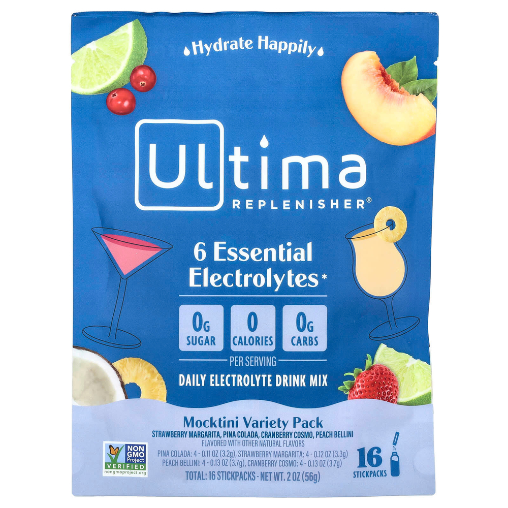 Ultima Replenisher, 6 незаменимых электролитов, ежедневная смесь для приготовления электролитов, набор Mocktini, 16 стиков