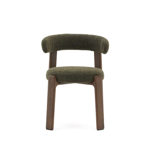 Стул Granite на 4 ножках из зеленого шенилла и массива ясеня в отделке орех