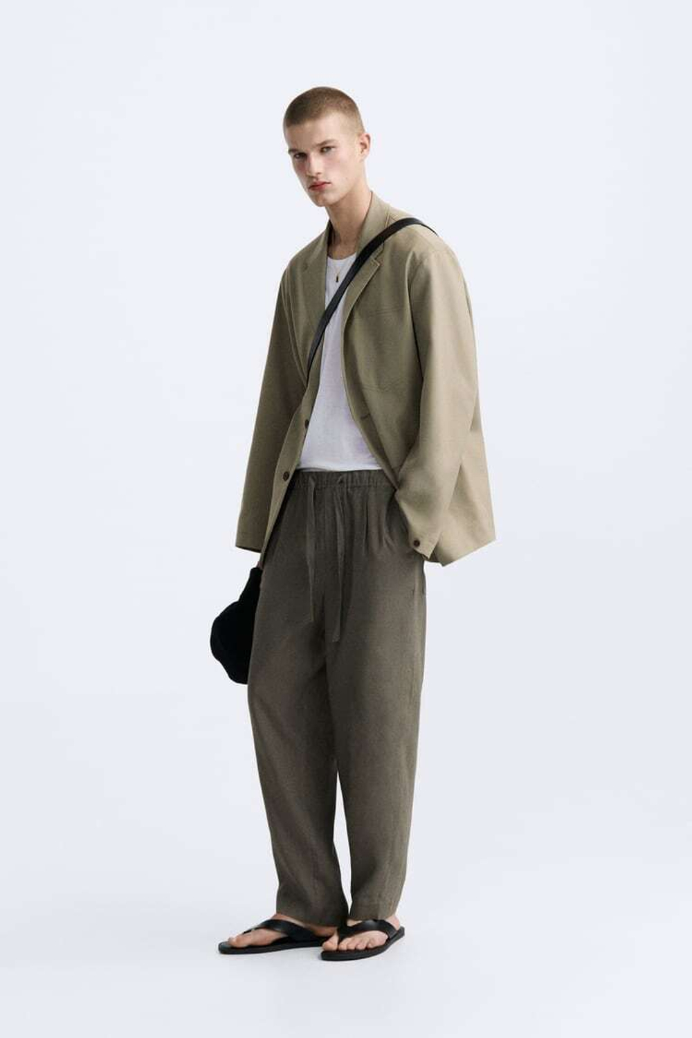 ZARA БРЮКИ-ДЖОГГЕРЫ ИЗ 100% ЛЬНА, СВЕТЛЫЙ ХАКИ