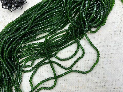 Бусины граненые Биконус стекло на леске, р. 4х4 мм, отверстие 1 мм, ~83 бусины*10 нитей, изумруд