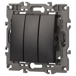 14-1107-05 ЭРА Выключатель тройной, 10АХ-250В, IP20, Эра Elegance, антрацит