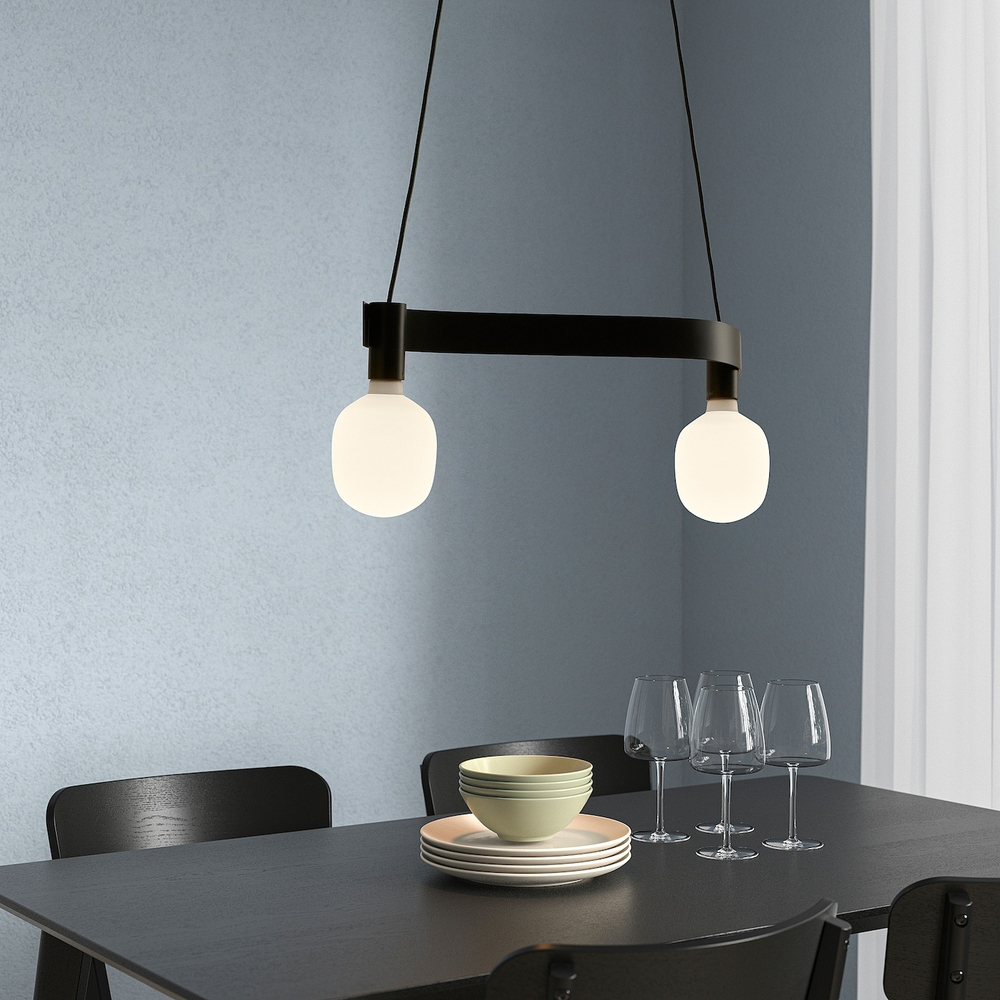 IKEA ACKJA  (ИКЕА АСКЙА)  -  / TRÅDFRI Подвесной светильник с лампой, волна черный/умная беспроводная регулировка яркости