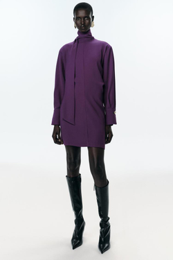 ZARA МИНИ-ПЛАТЬЕ С ШАРФОМ, БАКЛАЖАННЫЙ