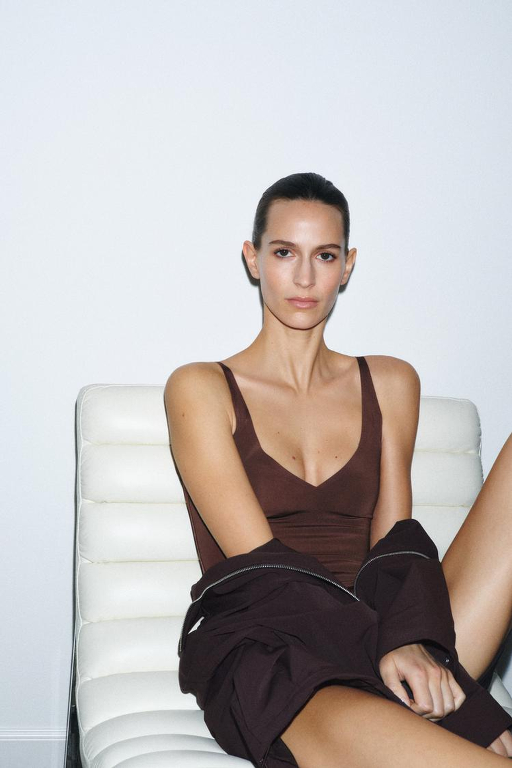 ZARA БОДИ ИЗ СМЕСОВОГО ПОЛИАМИДА, КОРИЧНЕВЫЙ