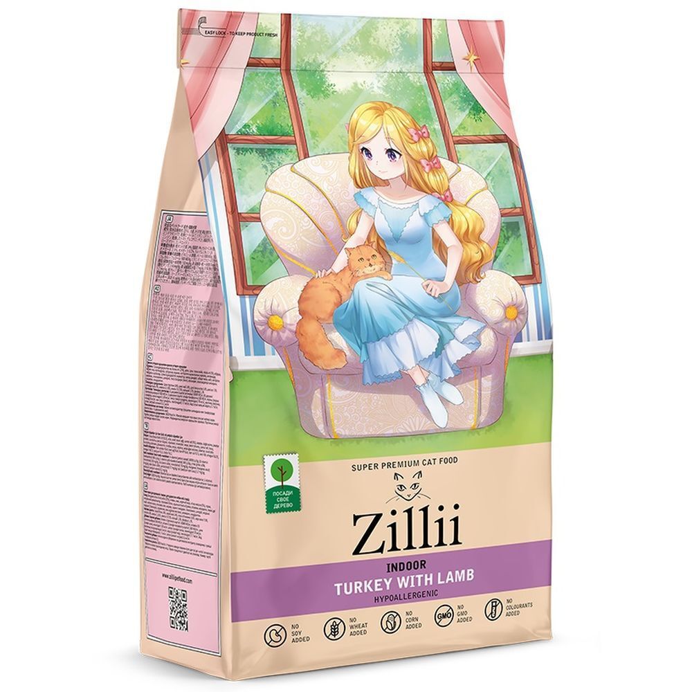 ZILLII Indoor Adult Cat Сухой корм для взрослых кошек живущих в помещении 10кг Индейка с Ягнёнком