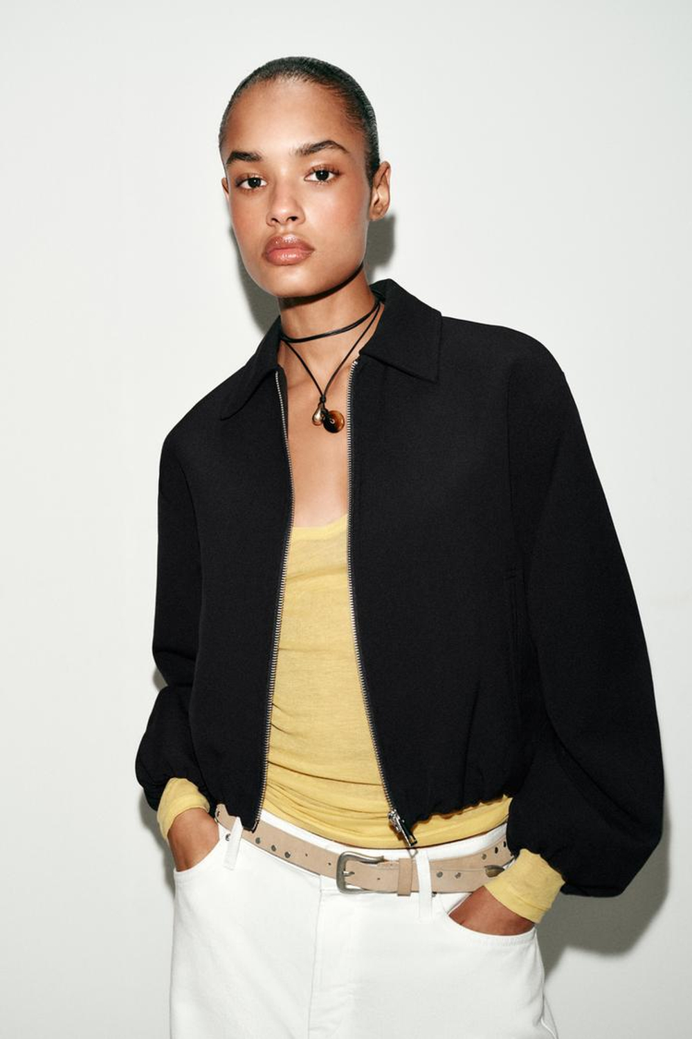 ZARA КУРТКА С ЗАСТЕЖКОЙ-МОЛНИЕЙ, ЧЕРНЫЙ