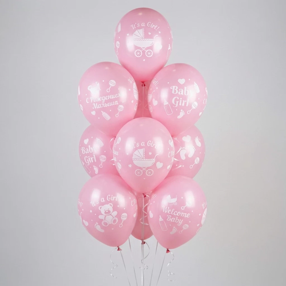 Девять воздушных шаров с гелием.