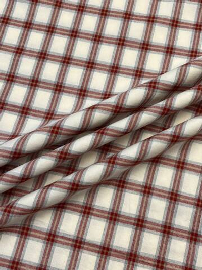 Хлопок фланель белый в серо-коричневую клетку